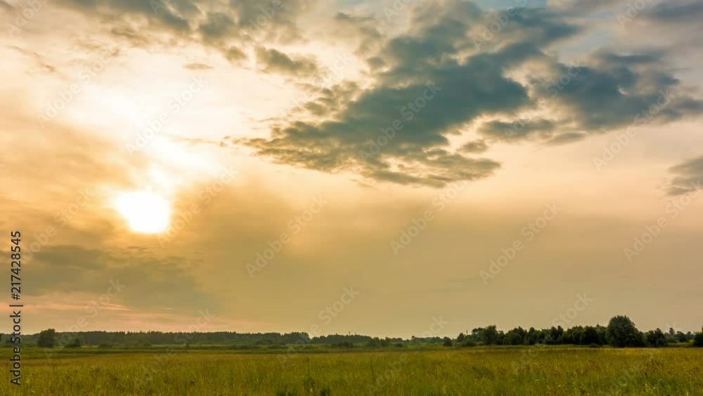 time lapse. Rapid movement of clouds in the summer over wheat fields time lapse. Rapid movement of clouds in the summer over wheat fields