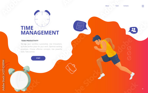 Time management burnout and workload concept vector illustration. Time Deadline Management site landing page wireframe, workflow report presentation template.