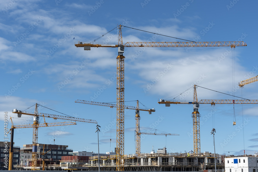 Construction cranes in Reykjavik