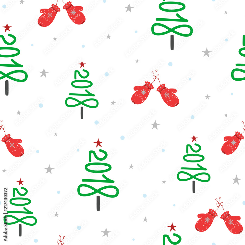 Seamless Christmas pattern. New Year`s vector background. Nice illustrations for greeting cards, banners, wallpapers, kraft paper, textiles. Children's texture for decoration for the holiday, party.