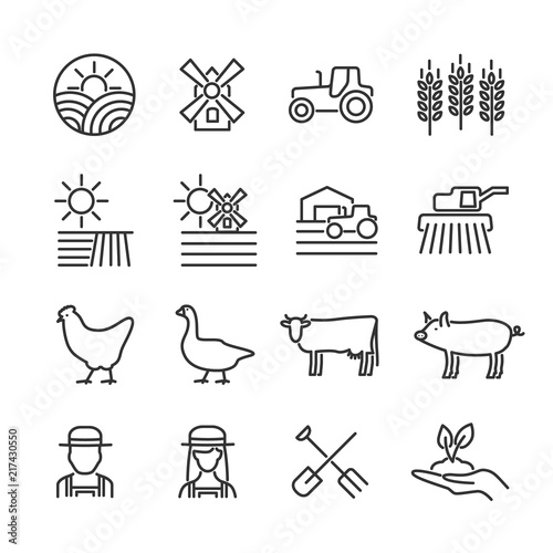 Vector image set of agriculture and farm line icons.