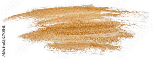 brownish yellow watercolor stain on white background isolated. for use in design, printing and web design.