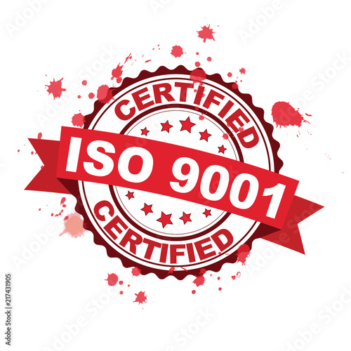 Red rubber stamp with ISO 9001 certified concept