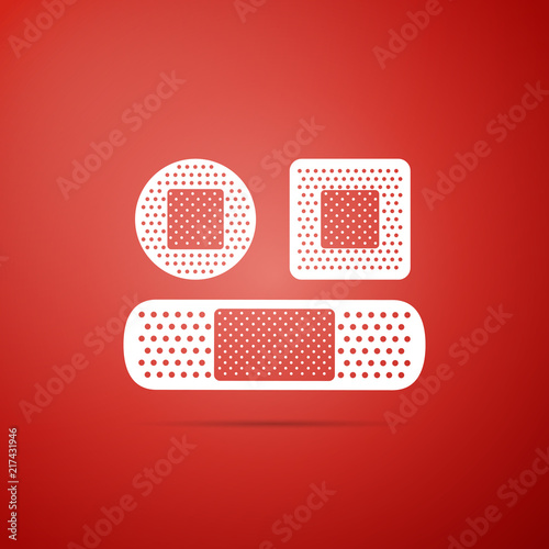 Set Bandage plaster icon isolated on red background. Medical plaster, adhesive bandage, flexible fabric bandage. Flat design. Vector Illustration