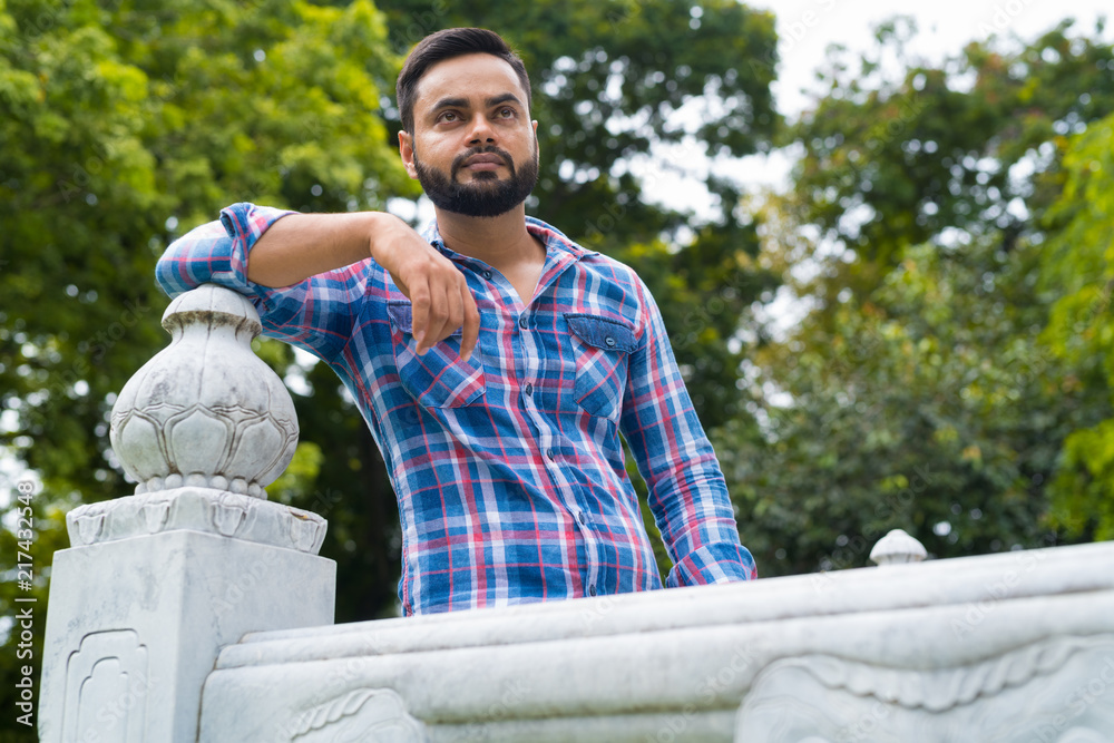 Fototapeta premium Portrait Of Young Handsome Indian Man In Park