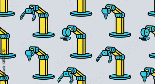 Seamless pattern with robotic arms.  line style. isolated on gray background