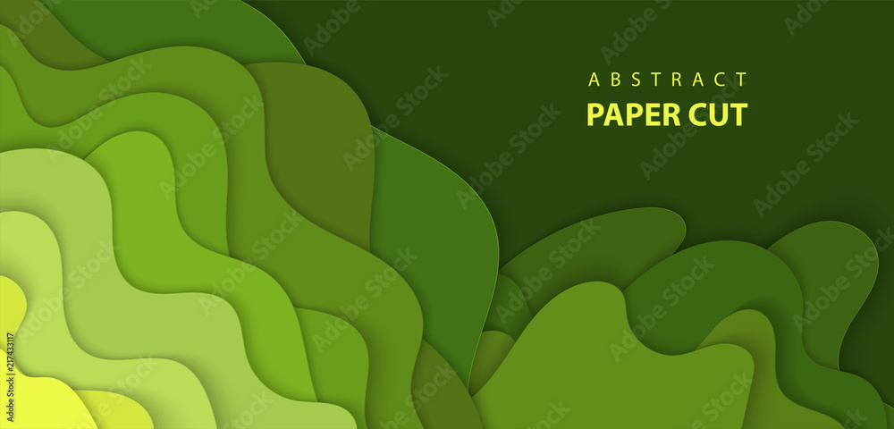 Vector background with green color paper cut shapes. 3D abstract paper ...
