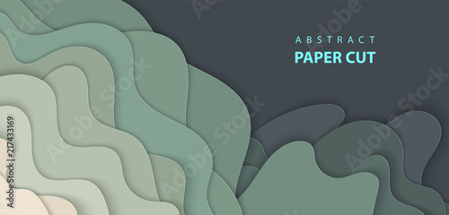 Vector background with dark green color paper cut shapes. 3D abstract paper art style, design layout for business presentations, flyers, posters, prints, decoration, cards, brochure cover.