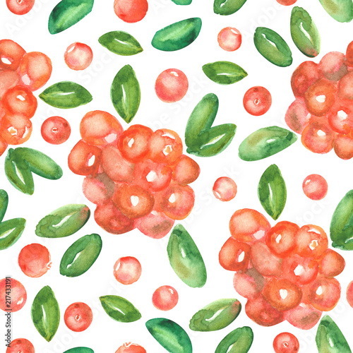 Fototapeta Naklejka Na Ścianę i Meble -  seamless pattern of watercolor cranberries