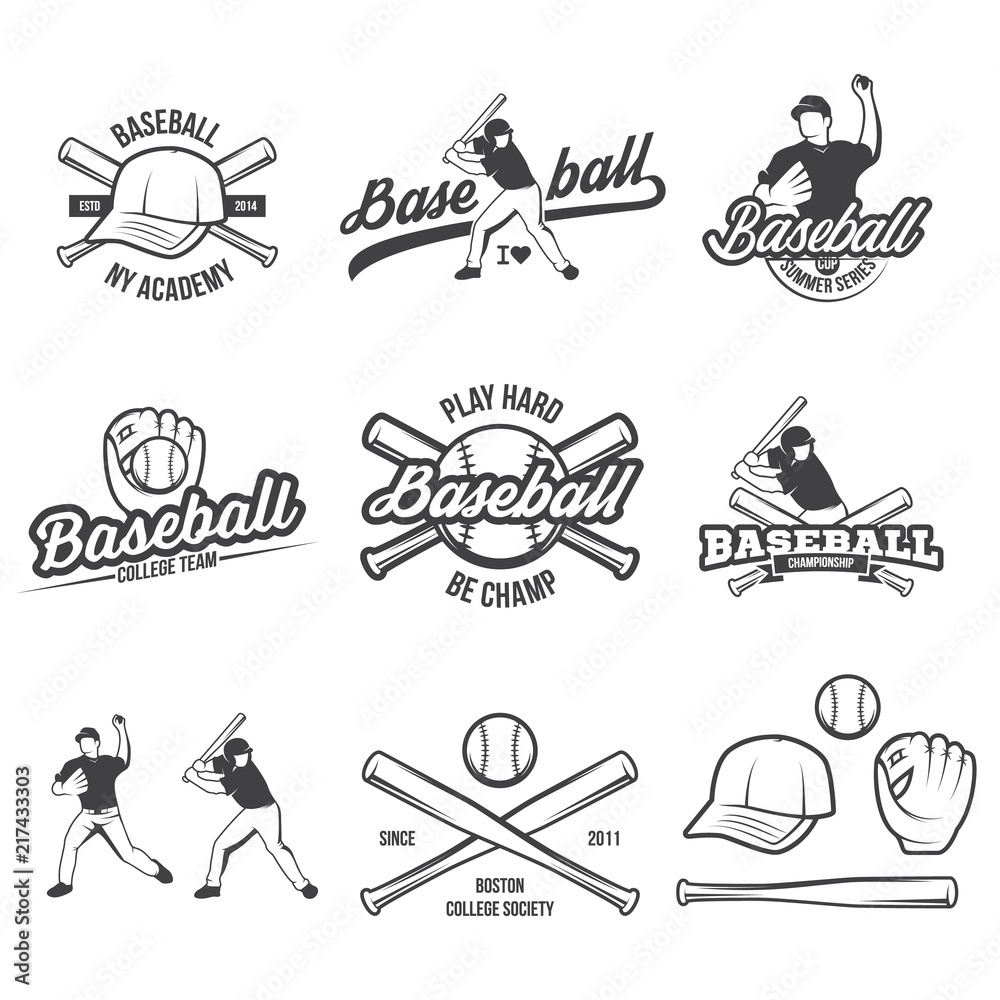 Collection of Vector Baseball logo and insignias, presented with a set
