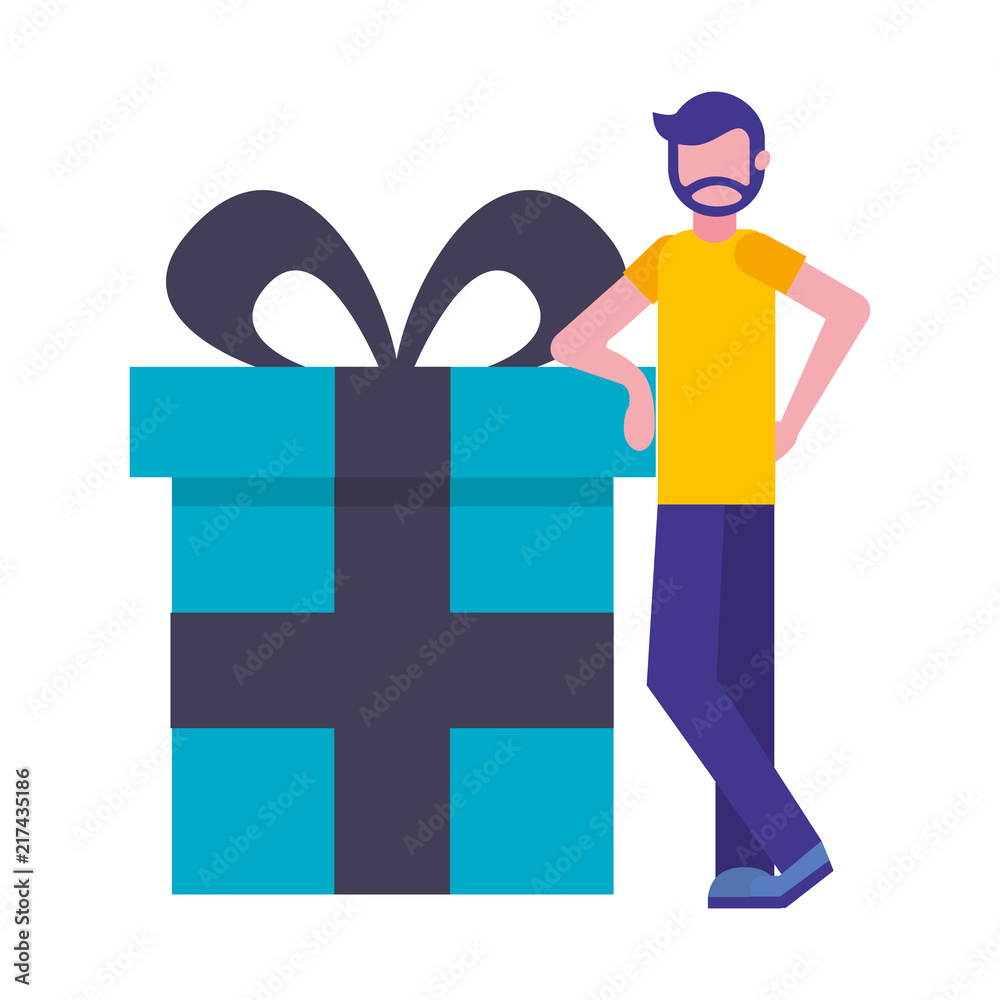 beard man with big gift box commerce beard man with big gift box commerce