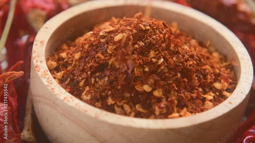 Chili powder in wood bowl rotation
Chili powder in wood bowl rotation