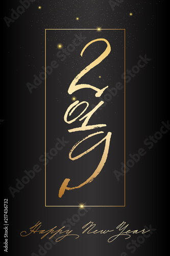 Happy new uear post with nice lettering 2019 in gold color photo