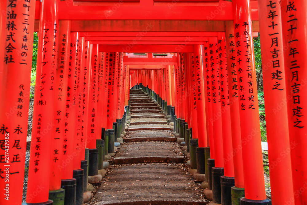 Kyoto, Japan - the Fushimi Inari-taisha is probably the most famous shrine in Kyoto, with its red torii shaping paths accross the mountain Kyoto, Japan - the Fushimi Inari-taisha is probably the most famous shrine in Kyoto, with its red torii shaping paths accross the mountain