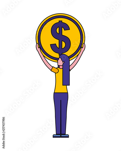 young woman with coin avatar character