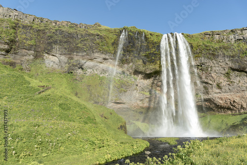 Landscape with waterfall Seljalandsfoss