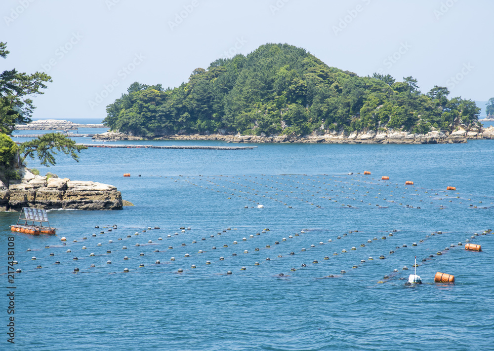 Obraz premium 九十九島の海で見られる真珠養殖のいかだ（長崎県佐世保市）