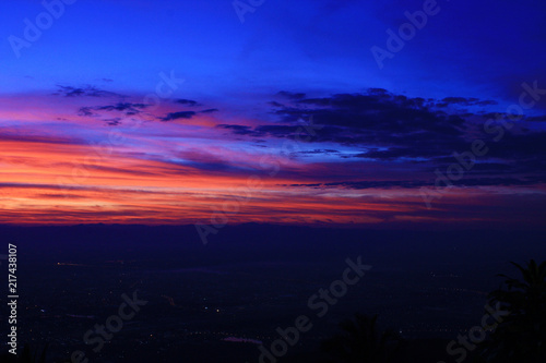Landscape with Twilight of colorful sunrise on the Mountain and colorful sky in the morning of Thailand
