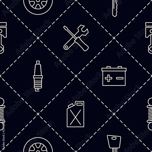 Seamless pattern with line car service icons for your design