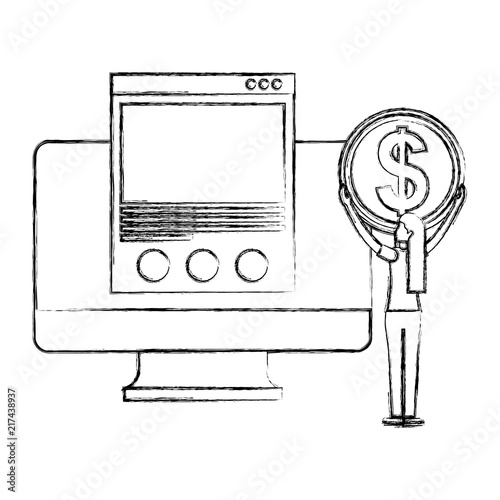 woman with coin money computer website online buy