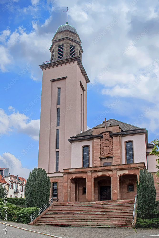 Fototapeta premium Wasselonne. Eglise catholique Saint-Jean-Bosco, Alsace. Bas-Rhin. Grand Est 