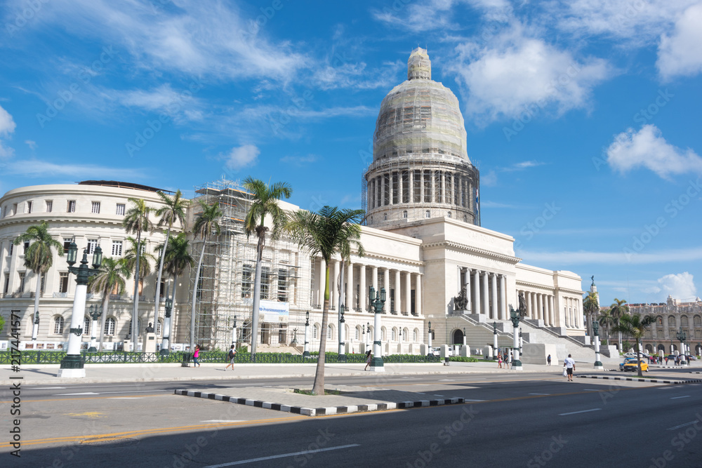 Havana, Cuba - 06 29 2018: Life in front of Capitol