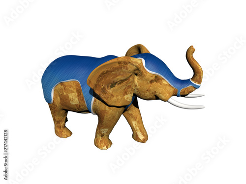 Brauner Elefant mit blauer Decke