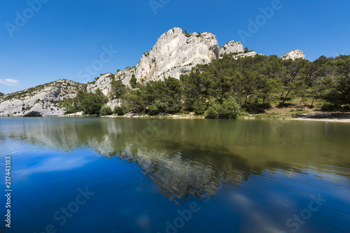 Little lake in the Alpilles close to St. Remy de Provence, Barrage de Peiroou. Buches du Rhone, Provence, France.