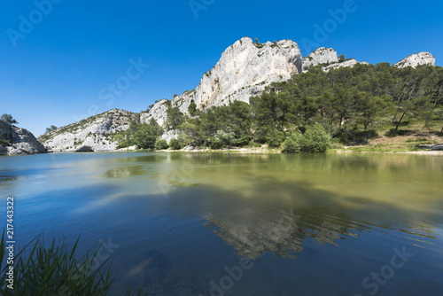 Little lake in the Alpilles close to St. Remy de Provence, Barrage de Peiroou. Buches du Rhone, Provence, France.