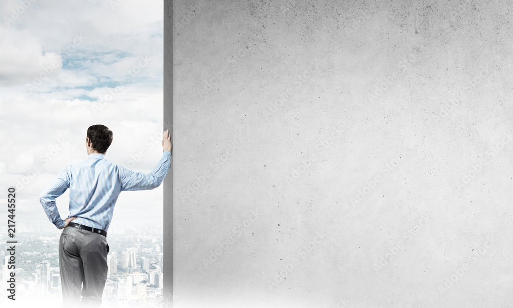 Fototapeta premium Guy and concrete empty banner