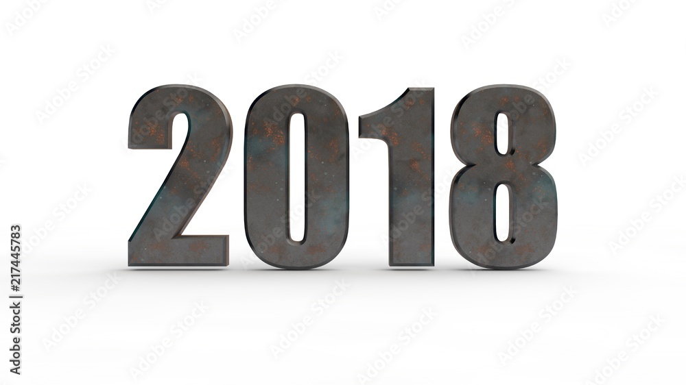 Date of 2018 for calendar, on a white background of old rusty metal, the idea for calendars, the concept of past, present and future, of old age and disrepair of everything. 3D rendering Date of 2018 for calendar, on a white background of old rusty metal, the idea for calendars, the concept of past, present and future, of old age and disrepair of everything. 3D rendering