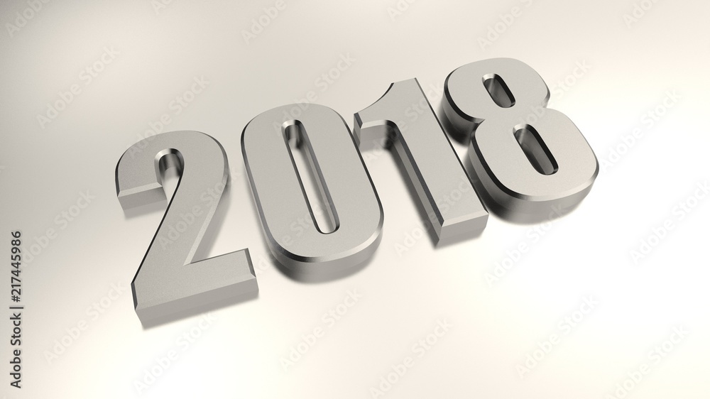 Date of 2018 for calendar, metal numerals, brushed metal background platinum and silver and silver numerals. The idea for the calendar and the new year holiday. 3D rendering Date of 2018 for calendar, metal numerals, brushed metal background platinum and silver and silver numerals. The idea for the calendar and the new year holiday. 3D rendering