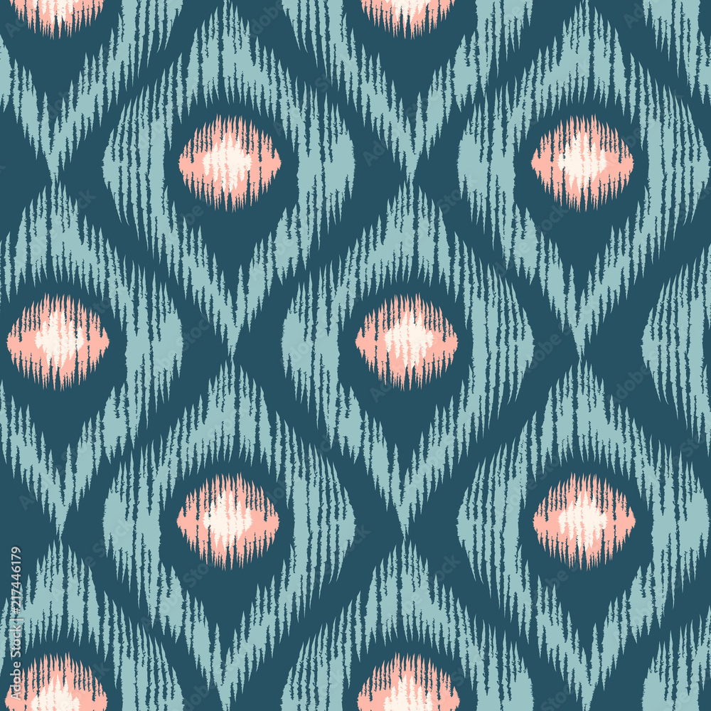Retro ikat blue with pink pattern