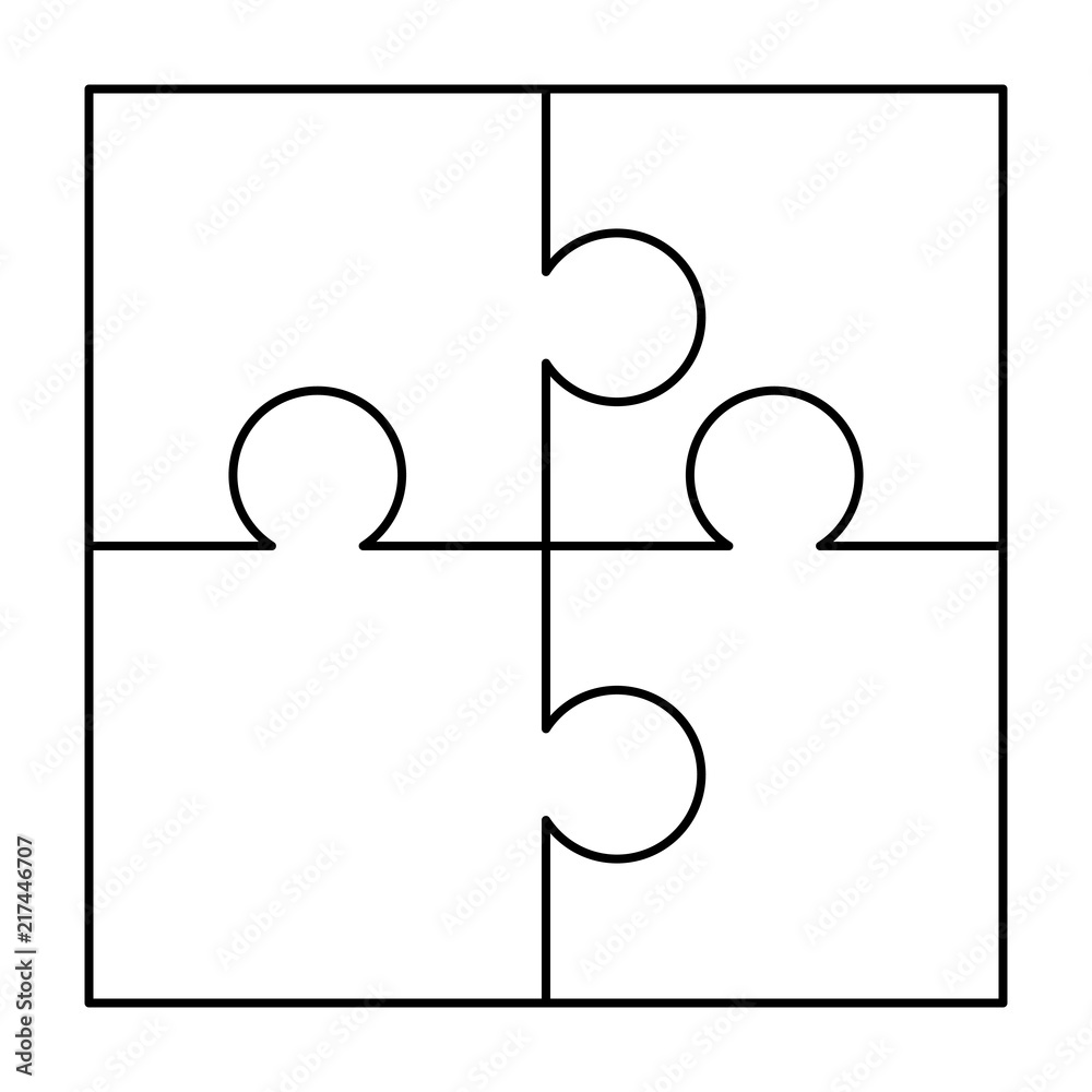 4 White Puzzles Pieces Arranged in a Square. Jigsaw Puzzle Template Ready  for Print. Cutting Guidelines on White Stock Vector - Illustration of four,  shape: 123519689