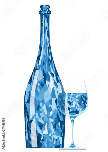 Abstract blue crystal bottle with a glass