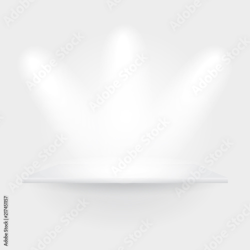 3d isolated white empty shelf for exhibit – stock vector