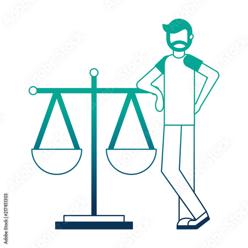 young man with balance scale isolated icon