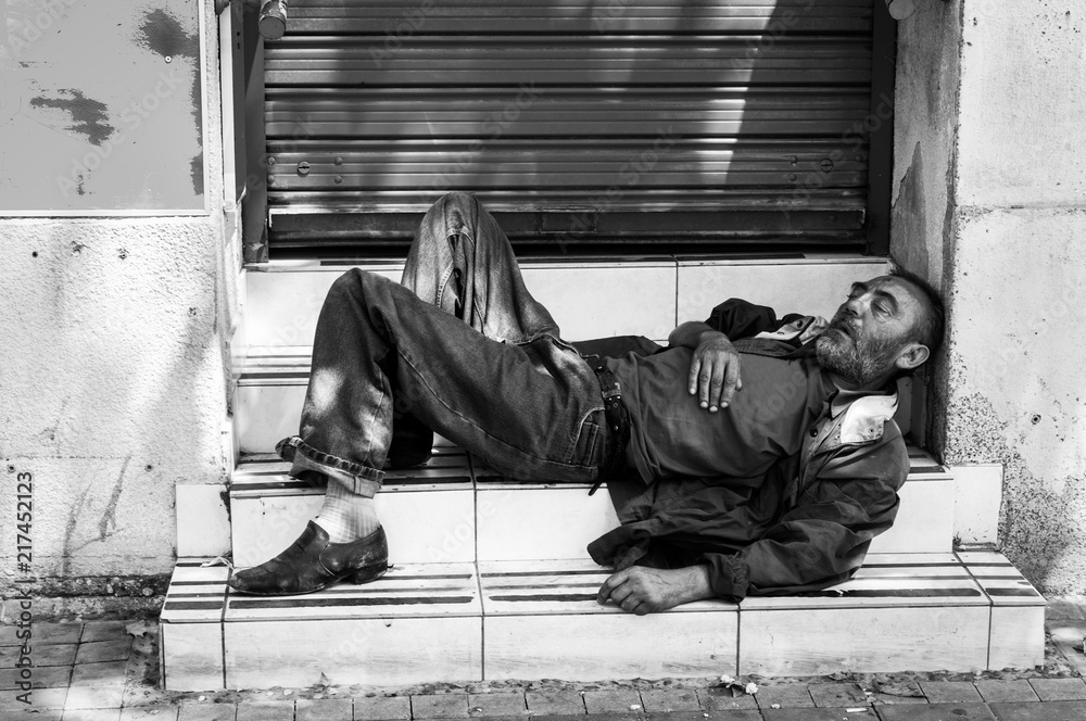 Homeless Without Color Homeless Man With Sign Black And White