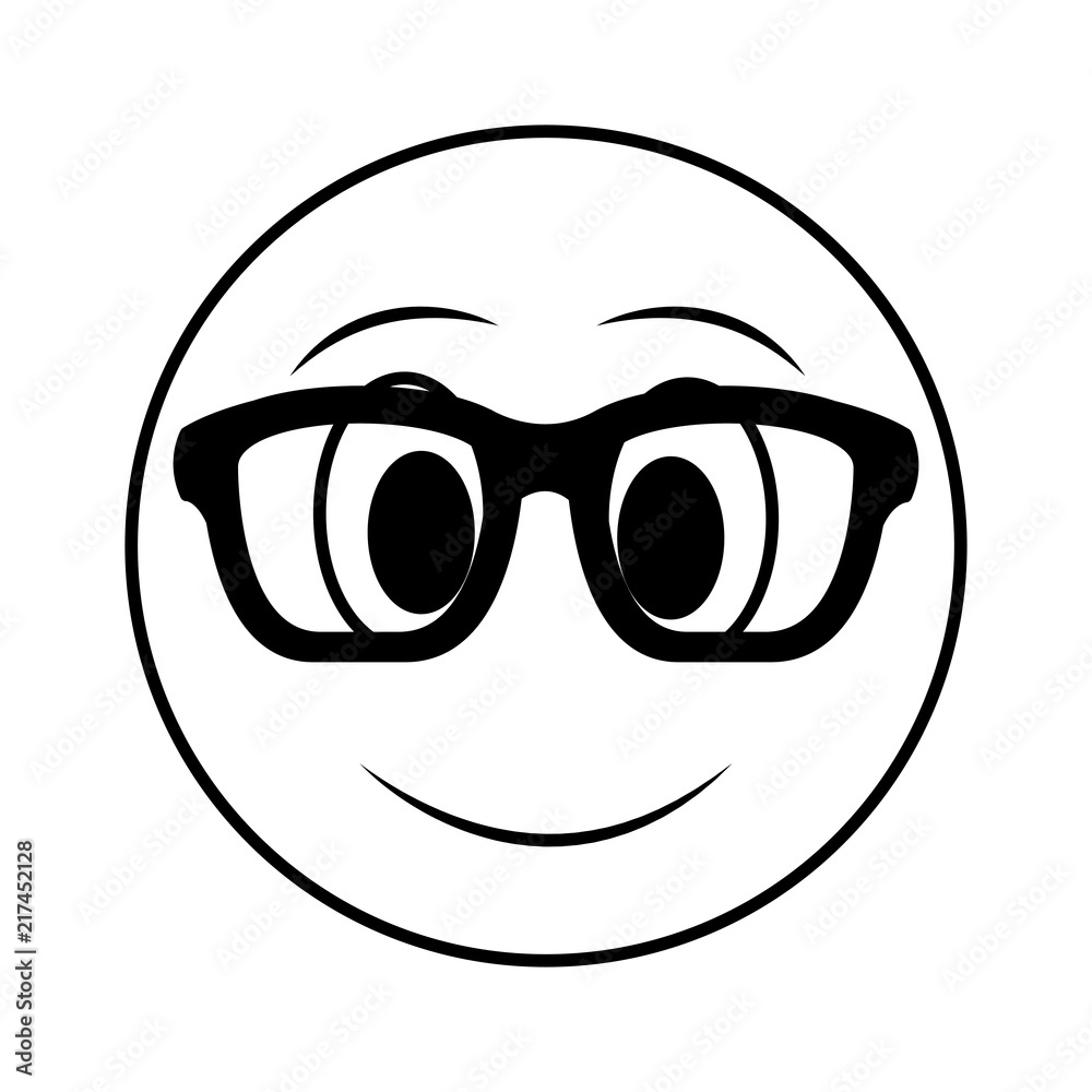 big smiley emoticon wearing glasses black and white