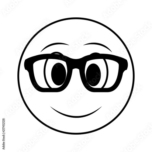 big smiley emoticon wearing glasses black and white