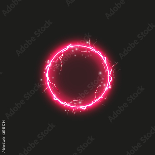 Red round frame. Shining circle banner. Isolated on black transparent background. Vector illustration