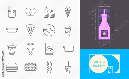 line fast food icons on a white background