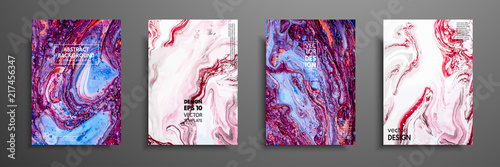 Colorful covers design set with textures. Closeup of the painting. Abstract bright hand painted background, fluid acrylic painting on canvas. Fragment of artwork. Modern art.