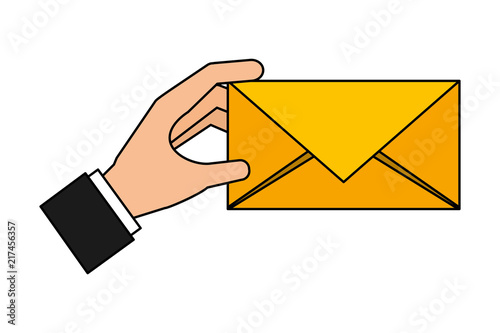 hand with envelope mail isolated icon