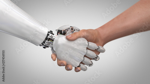Robot and Man Shaking Hands. 3d render