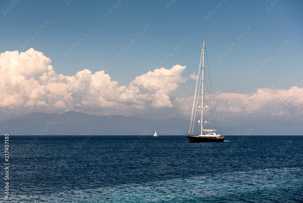 Sailing boat in the Ionian sea in Greece