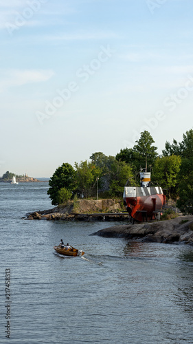 Submarine in Suomenlinna, or Castle of Finland in English, an island fortress in the Gulf of Finland, protecting the capital city of Helsinki. Suomenlinna is an UNESCO World Heritage Site. photo