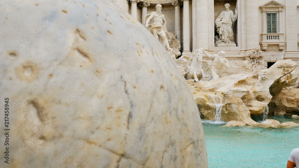 Rome Trevi Fountain Architecture And Landmark In City Center detail