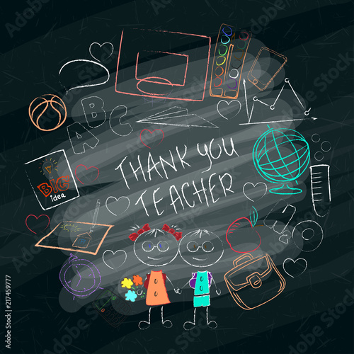 Teacher s day handdrawn poster with the words Thank you teacher.