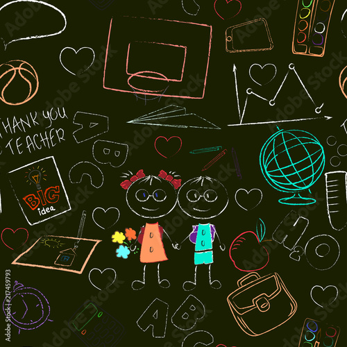 Teacher s day handdrawn seamless pattern with the words Thank you teacher.